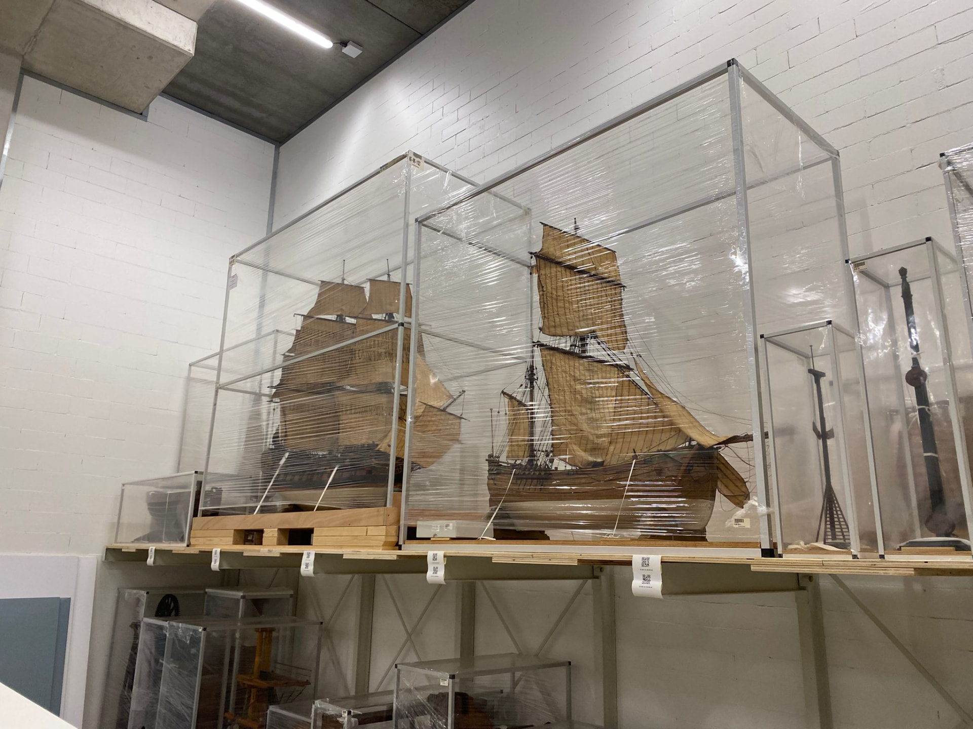 Historic ship models protected in a collection storage facility