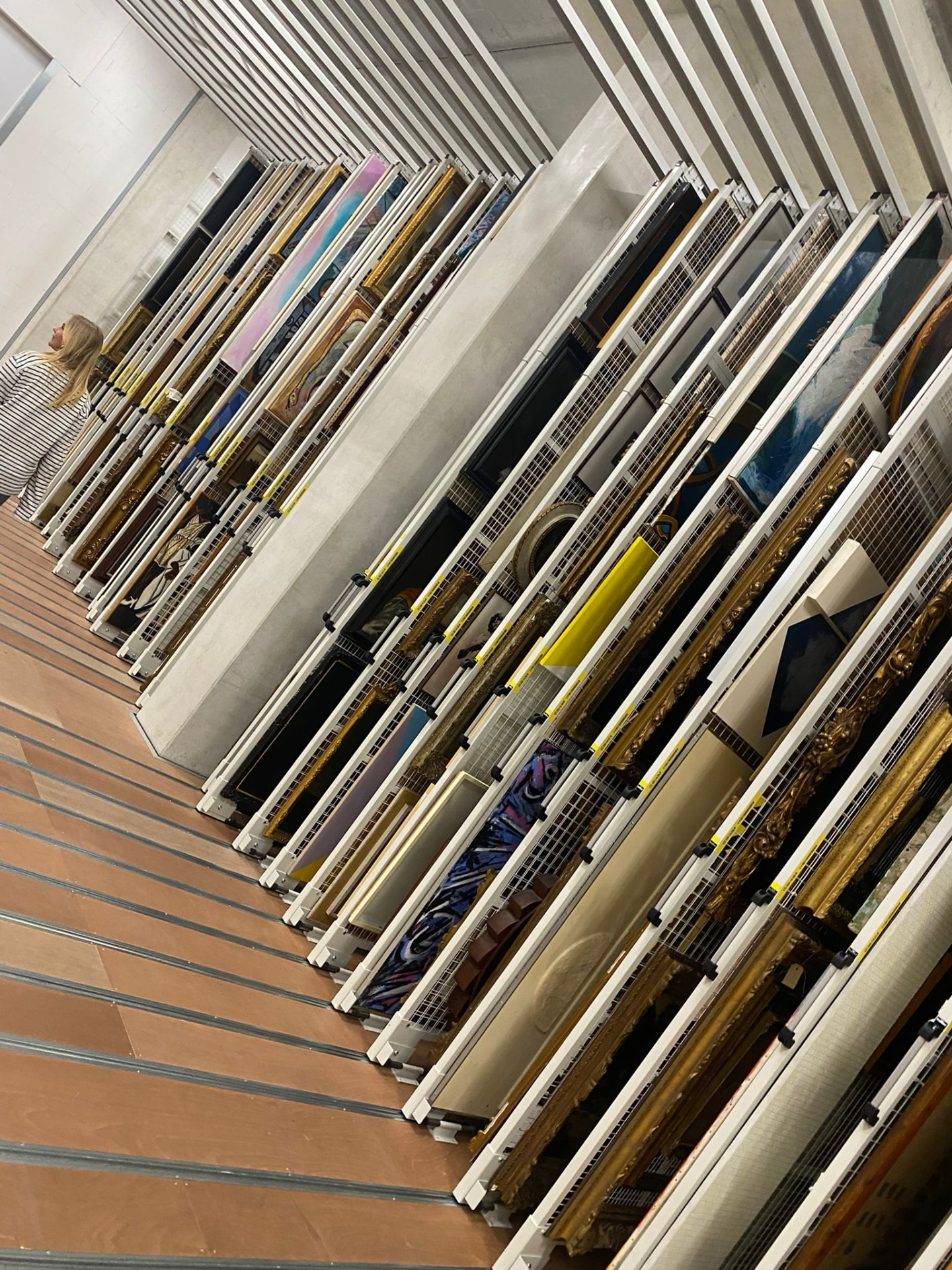 Painting racks in a museum art storage facility